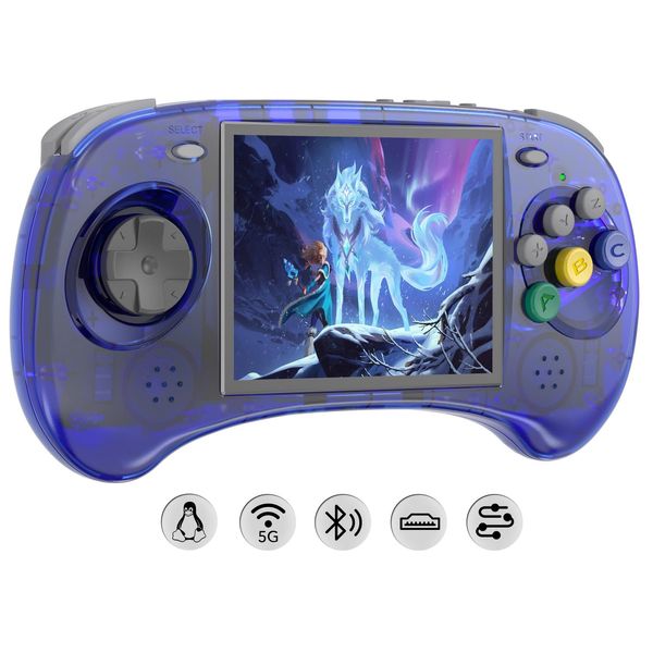 RG ARC S Retro Handheld Game Console , Single Linux System with 128G SD Card 4541 Games Support 5G WiFi 4.2 Bluetooth Moonlight Streaming and HDMI (Transparent Blue)