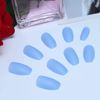 Inilbran Coffin Press on Nails Matte Blue Glue on Nails Medium Long Coffin Fake Nails French Ballerina Stick on Nails Blue Fingernails Solid Color Full Cover Acrylic Nails for Women and Girls 24Pcs
