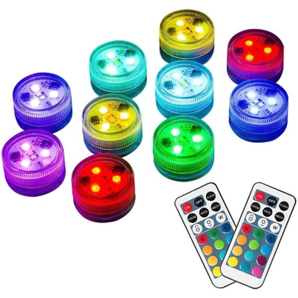 10Pcs Mini Submersible LED Lights with Remote,Rgb Multicolor Waterproof Small Te