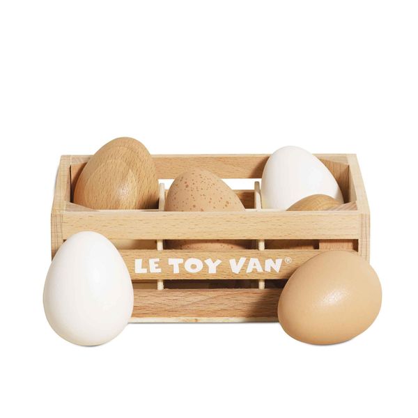 Le Toy Van - Wooden Honeybee Market Farm Eggs Half Dozen Crate | Perfect for Supermarket, Food Shop or Cafe Pretend Play | Great As A Gift (TV190)