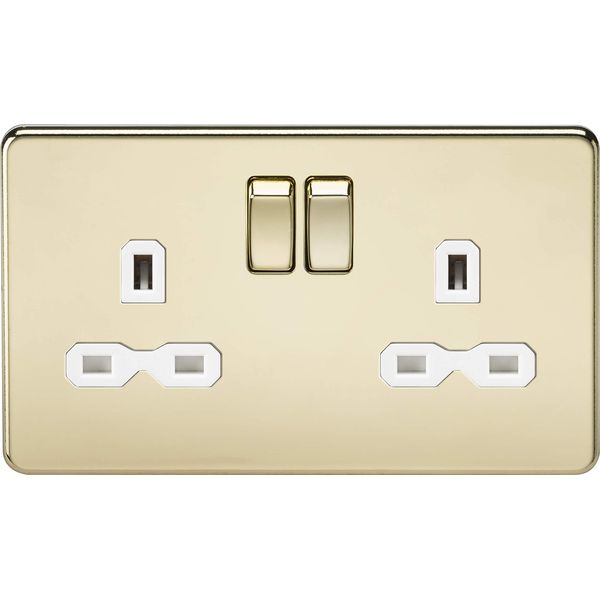Knightsbridge SFR9000PBW Screwless 13A 2G Dp Switched Polished Brass with White Insert, Socket-Double
