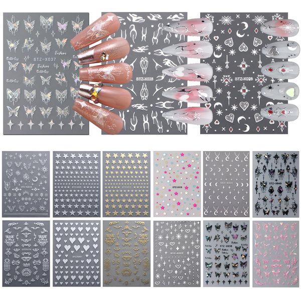 JSTHHTT 15 Fogli Adesivi Unghie, Nail Art Stickers, DIY Decorazioni Unghie Nail Art, Farfalla Adesivi Unghie, per Decorazione Unghie Nail Art Fai da Te