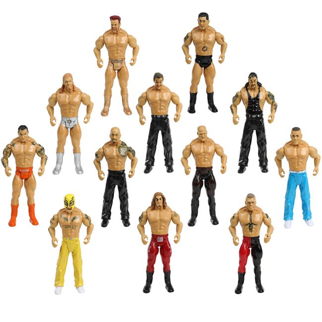Top Right Toys Set of 12 Boxing and Wrestler Action Figures Playset for Kids - Pretend Play 7 Inch Wrestling Warriors