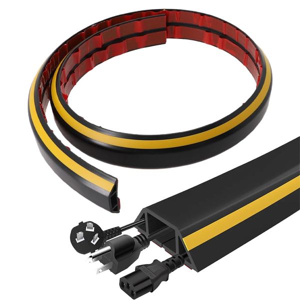 Penbinmall Selbstklebender Kabelkanal, 2M Bodenkabelabdeckung,3 Kabelabdeckung, Flexibler PVC Kabelschutz, Kabel verstecken für Zuhause, Büro, Werkstatt, Konzert, Garage (Schwarz)