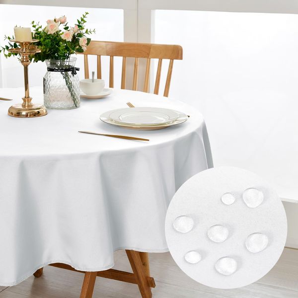 DWCN White Round Table Cloth Wipe Clean Tablecloth Wipeable Water Resistant Table Covers Round 120cm Diameter