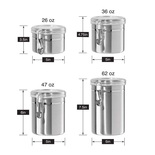 OGGI Stainless Steel Kitchen Canister 47oz, Black - Airtight Clamp