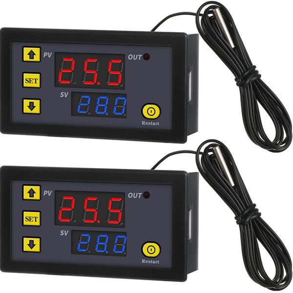 W3230 LCD Digital Thermostat DC 12V 20A Temperaturregler Messgerät Temperaturschalter -50-110 Grad Celsius mit Temperatursensor Hohe Temperatur Alarm LED Anzeige (2)
