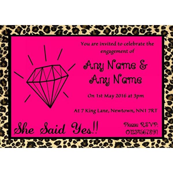 Pink Diamond Leopard Print Personalised Engagement Party Invitations