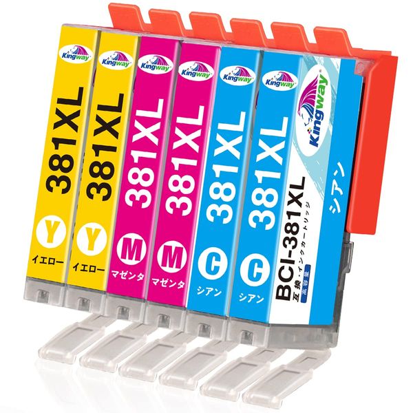 Kingway Canon BCI-381XL BCI-381 (C/M/Y) x 2, 6 Color Set BCI-381XL 381 Compatible Ink Cartridges for PIXUS TS8230, TS8130, TS8330, TS8430, TS6230, TS6130, TS6330