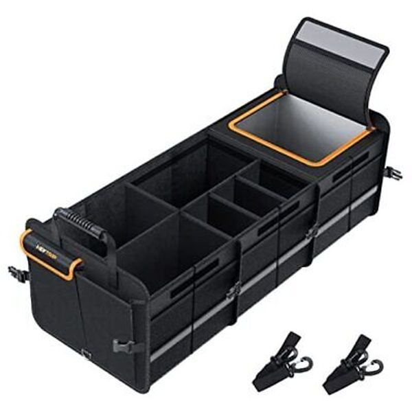 Large Trunk Organizer With Built-in Leakproof Cooler Bag, 2 Tie-Down Black