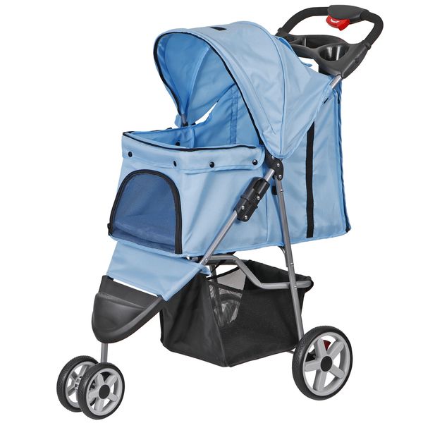 3 Wheels Travel Pet Stroller for Dogs and Cats Durable Foldable Stroller Blue