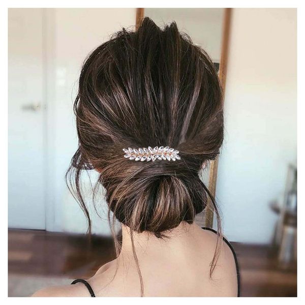 Allereya Crystal Wedding Hair Clip Barrette Rhinestone Leaf Hair Barrette Clip Gold CZ Bling Bridal Headpieces Decorative Head Clip Headwear Bridal Hair Accessories for Women and Girls (Gold)