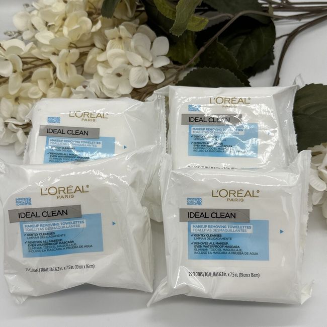 (LOT OF 4) L'Oreal Ideal Clean Makeup Removing Towelettes Gently Cleanses 25 ct.
