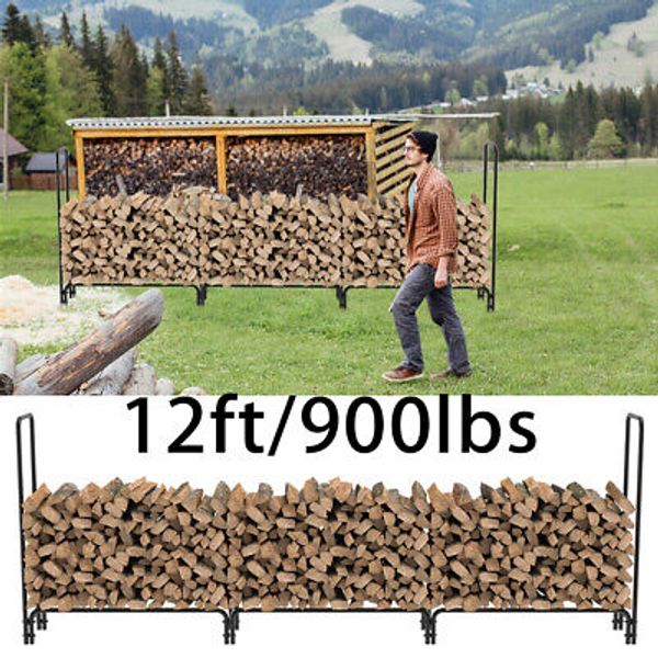 XXXL 12ft Heavy Duty Outdoor Iron Firewood Log Rack Rustproof Wood Holder 900lbs