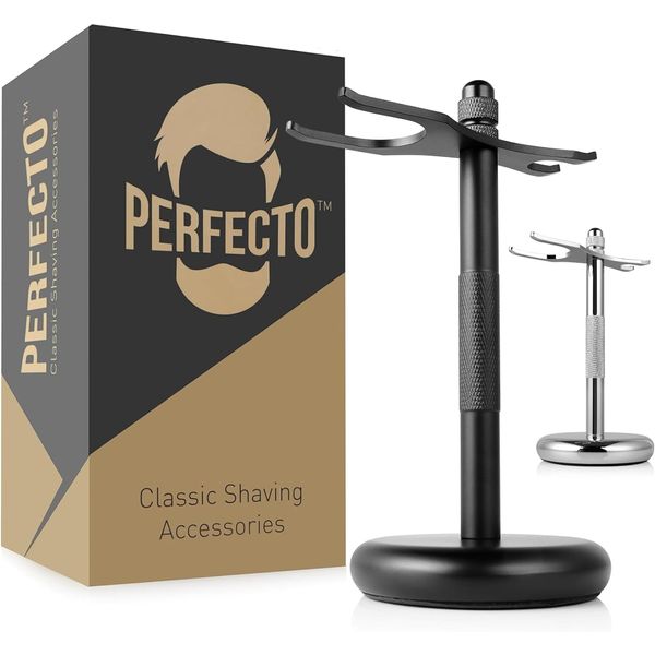 Perfecto Deluxe Black Razor and Brush Stand - The Best Safety Razor Stand. This Will Prolong The Life Of Your Shaving Brush, Best Valentine's Day Gift for Him, Gift For Dad Men, Shaving Accessories.