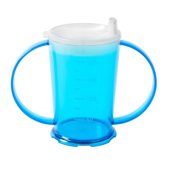 Harfield Translucent Blue 2-Handled Beaker & Narrow Spout Drinking Aid Sippy Cup Reusable Virtually Unbreakable Copolyester Plastic