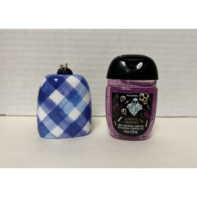 New Bath & Body Works Blue Gingham Pocket Hand Gel Holder Case Sleeve w/ Clip