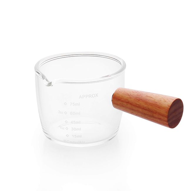 Yuishin Online Shop Espresso Shot Glass 75ML Triple Pitcher Barista Single Spout with Wood Handle (1)