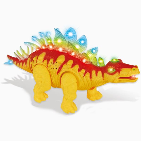 PowerTRC Electronic Walking Stegosaurus Jurassic Dinosaur Toy Figure for Toddlers w/Sounds, Tail Swing Action & Lights Dino Gift for Kids Boys Girls