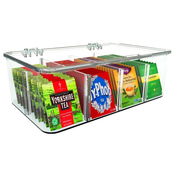 Utopia Home Stackable Clear Tea Bag Organizer With Lid - Storage Box For Countertops, Cabinets, Pantry