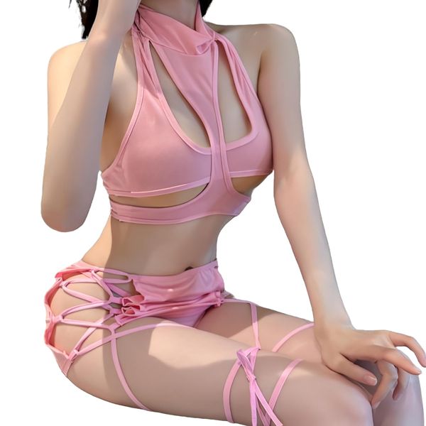 OLYOLY Extreme Sexy Cosplay Underwear, Bikini, Tankini, Sports Bra, Wet Transparent Swimsuit, Lingerie (04 Pink)