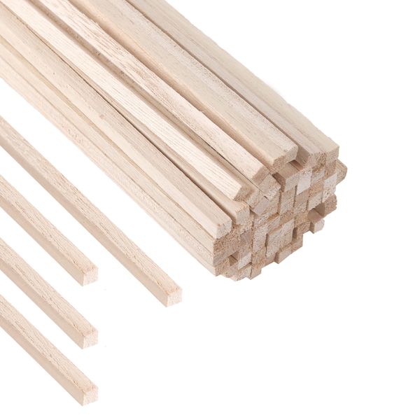 (60-Pack) 12” x 1/4” x 1/4” Square Wood Dowel Rods - Hardwood Square Sticks for DIY Projects - Smooth Paint-Ready Unfinished Dowel Rod Surface - Sturdy Wooden Dowels with Versatile Uses