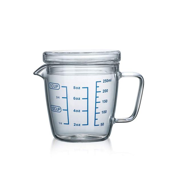 250ml Glass Measuring Cup Set Heat-resisting Glass Measuring Cup Scale Microwave Measuring Cup Jug with Lid Ounce Measure Cup Jug for Holding Flour Powder or Liquid, Easy to Read Measurements