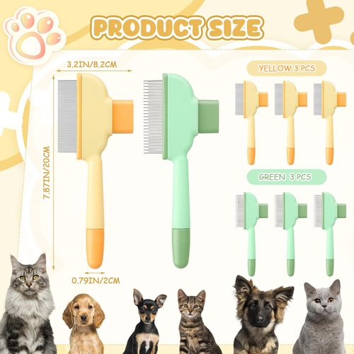 Meanplan 6 Pcs Pet Hair Removal Comb One Click Self Cleaning Grooming Brush Bulk Flea Comb for Cats Dogs Long Short Stainless Steel Teeth for Shedding Massaging Cleaning Pet Hair (2 Style)