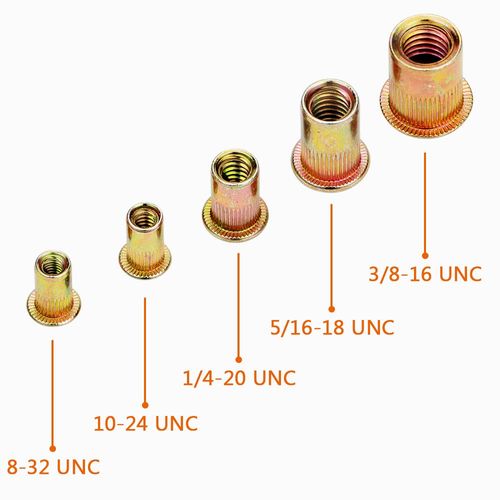 Rivet Nut, LOKMAN 100 Pieces 1/4-20UNC Carbon Steel Flat Head Rivnut Threaded Insert Nut,Knurled Body (1/4''-20)