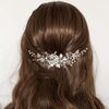 Handcess Leaves Bride Wedding Headband Silver Pearls Crystal Headpieces Rhinestone Bridal Hair Accessories for Bride and Bridesmaids