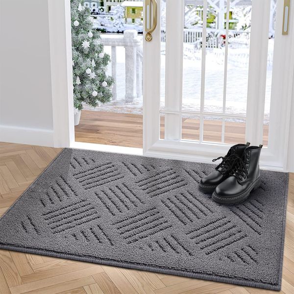 JEEDOVIA Door Mat Indoor Doormat,Front Back Door Mats Non Slip Entrance Rugs Rubber Backing,Inside Doormats for Entryway Low-Profile, Absorbent Resist Dirt Floor Mats Washable,20"x32"Grey