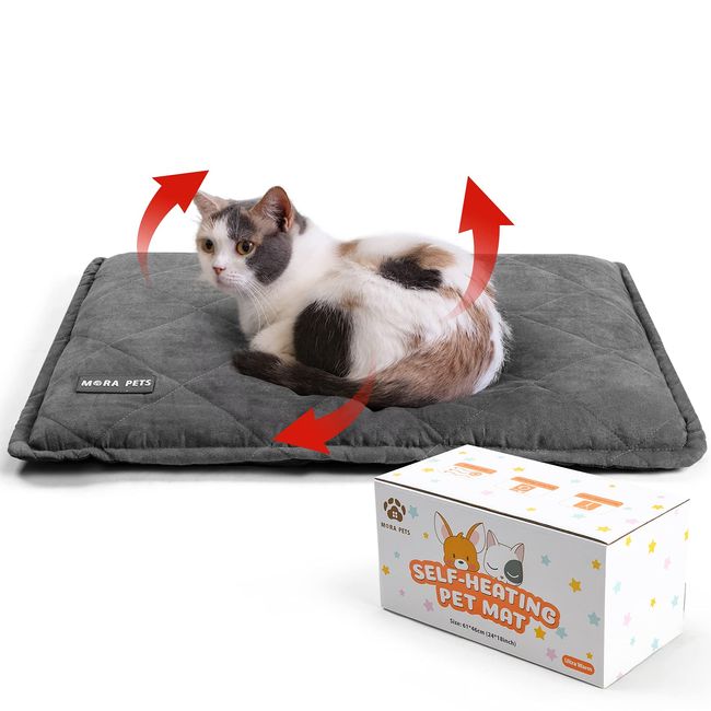 Mora Pets Self Heating Cat Bed Self Warming Cat Bed Ultra Warm Thermal Cat Pad Pet Bed 24 x 18 Inches with Removable Cover Outdoor Indoor for Cats and Small Medium Dogs Machine Washable