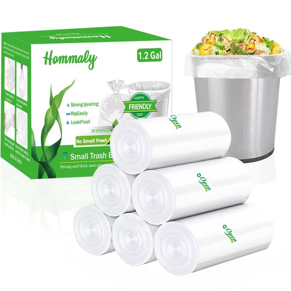 Hommaly 1.2 Gallon 240 Piece Small Clear Trash Bags, Scent Free, Anti-Puncture, Leak Proof, Perfect Fit for 3-6 Liter Waste Bins