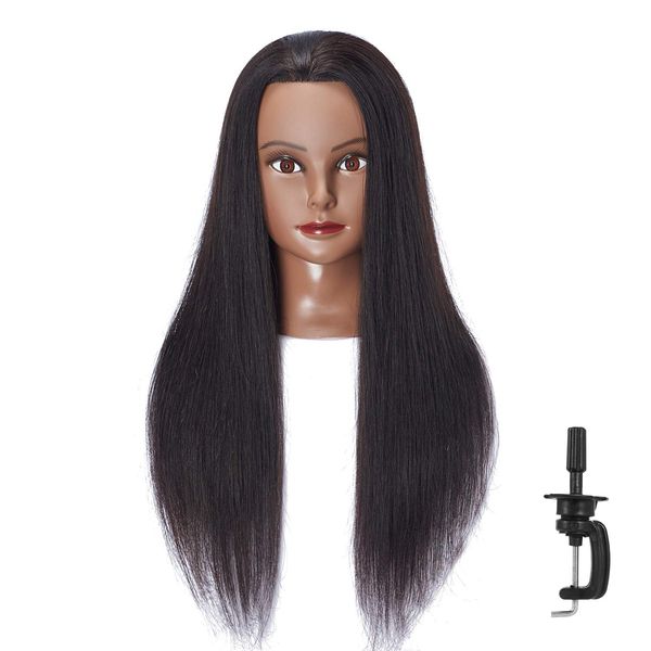 Hairlink 24-26'' Mannequin Head With Human Hair Styling Training Head Dolls for Cosmetology Manikin Maniquins Practice Head with Stand (6611B0218H)