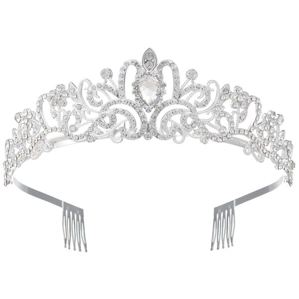 Birthday Tiaras and Crowns for Women Princess Girls Bridal Wedding Prom Queen Pageant Crystal Fashion Headbands with Combs Silver