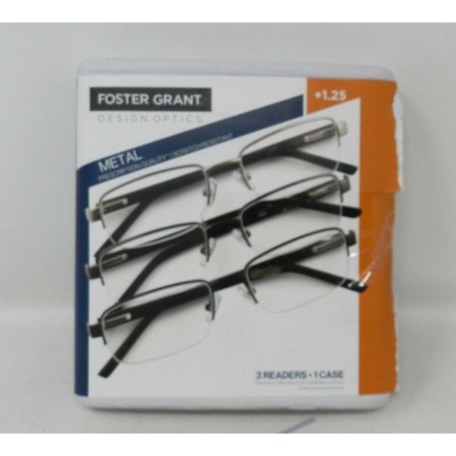 Design Optics Foster Grant Metal Semi-Rimless Rectangular +1.25 Reading Glasses