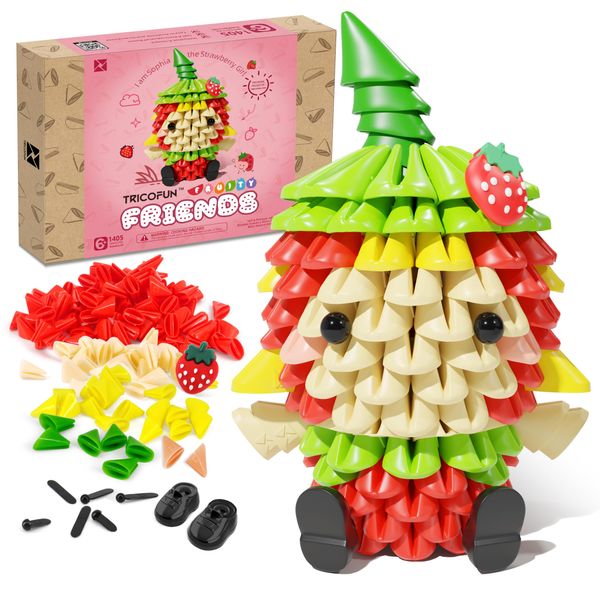 Tricofun Fruity Friends- Soft Building Blocks, Cute 3D Fruit Figures kit Soft Assembling Building Toys Pressure-Relief Toy STEM Toys Creative Toys Interlocking Block Sets (1405-Strawberry Girl)