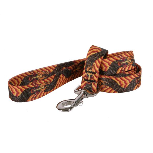 Yellow Dog Design Dragon Wave Orange Dog Leash 1" Wide and 5' (60") Long, Large