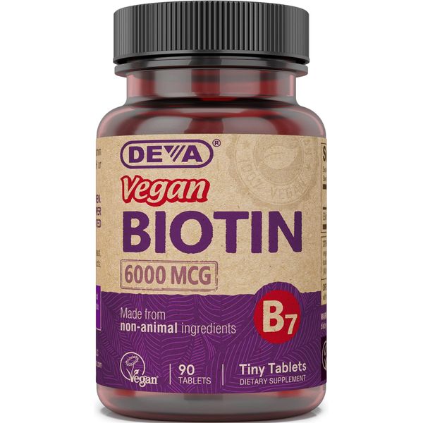 DEVA Vegan Biotin Supplement 6000 mcg – Easy-to-Swallow Vitamin B7, Tiny Tablets, 90 Count