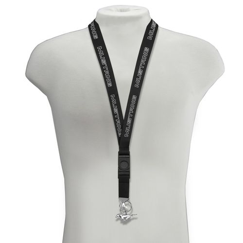 iPick Image Made for Ford Mustang Black Strap ID Holder Lanyard with 3D Mustang Metal Key Chain Charm