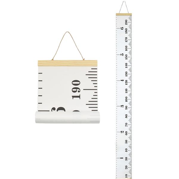 MinoMia Kids Growth Chart, Wood Frame Fabric Canvas Height Measurement Ruler from Baby to Adult for Child's Room Decoration 7.9 x 79in (7.9 x 79in, White & Black)