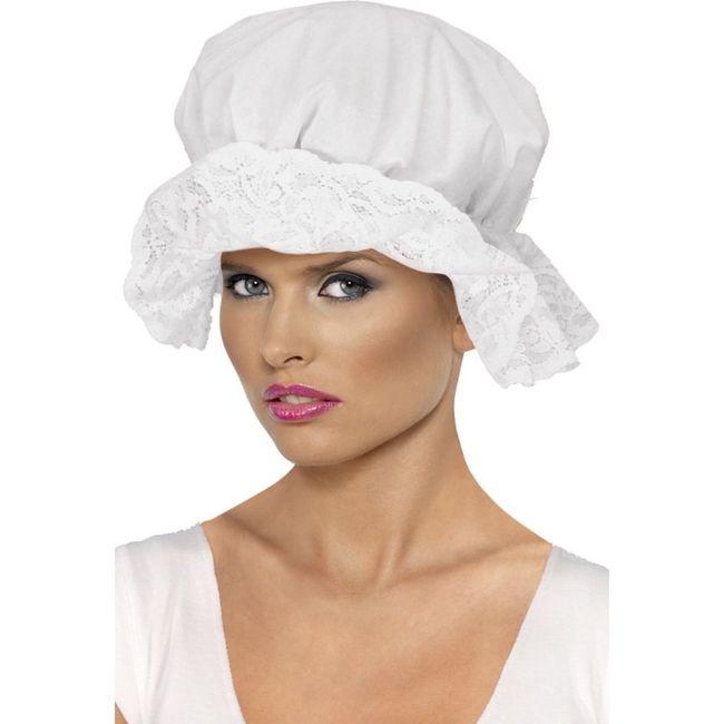 Smiffys Cotton Mop Cap with Lace - White