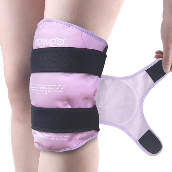 NEWGO Ice Pack for Knee Replacement Surgery, Reusable Gel Cold Pack Knee Ice Pack Wrap Around Entire Knee for Knee Injuries, Knee Ice Wrap for Pain Relief, Swelling, Bruises (Purple)