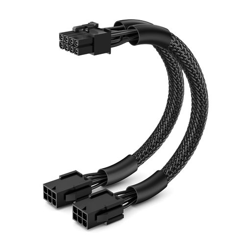 J&D PCIe Power Adapter Cable, Dual 6 Pin Female to 8 Pin Male, Braided Sleeve, 9 Inch, GPU Connector for Graphics Card Power Supply, 1Pack
