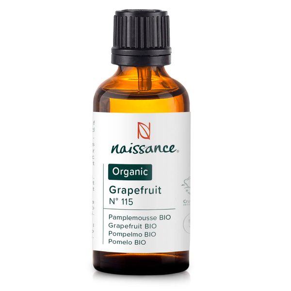 Naissance Organic Grapefruit Essential Oil (No. 115) - 50ml - Pure, Natural, Certified Organic, Cruelty Free, Vegan, and Undiluted - Use in Aromatherapy, Massage Blend & Diffusers