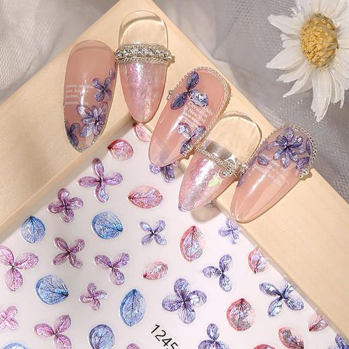 Chisafly Nail Stickers, Flowers, Hydrangea, Petals, Nail Stickers, Flower Colorful, Summer Flowers, Rainy Season, Set of 6