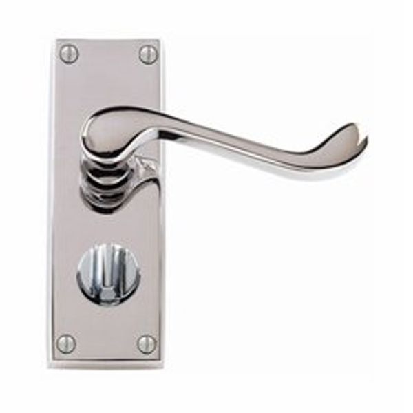 Victorian scroll door handle privacy set 118mm x 40mm polished chrome