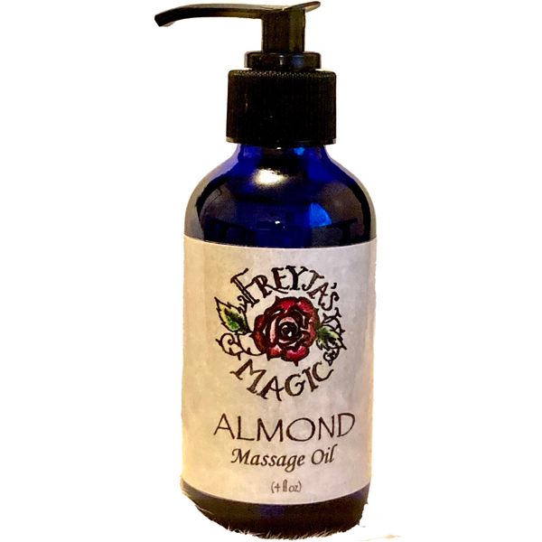 Almond Massage and Body Oil, Freyja's Magic Almond Massage Oil, All Natural and Handmade, 4 oz