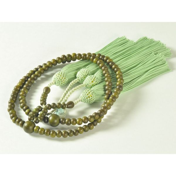 亀屋 Mala 浄土真宗 (門徒) AAA Buddha Mala Bead Women's Tree Of Life Both Tailored Silk Head with Tufted 鴬色 [Made in Japan] 675 