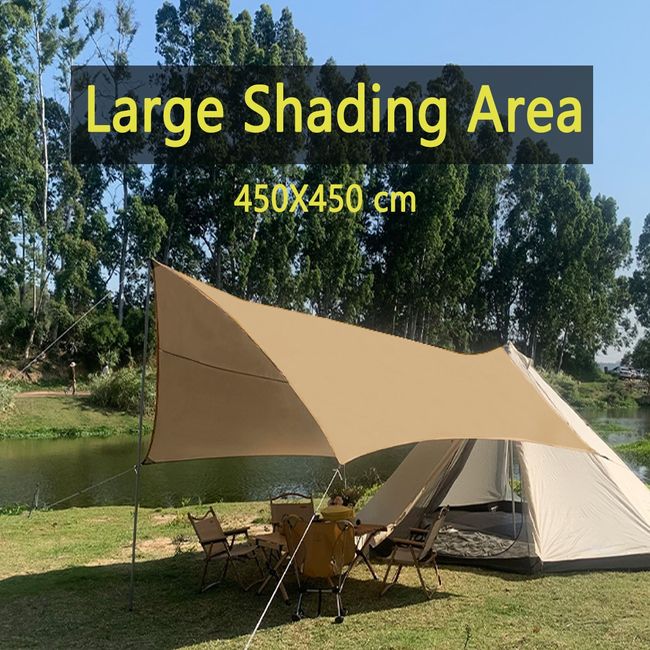 4.5X4.5m Sliver Coating Tarp Waterproof Outdoor Camping Hexagonal Butterfly  Canopy Tourist Sunshade Beach Sun Shade Awning Tent